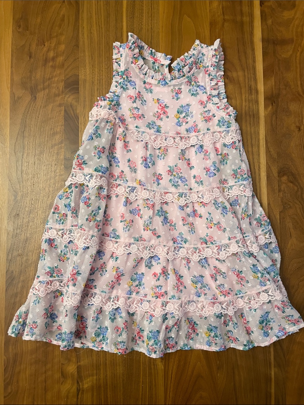 Zunie Pink Floral Lace Tiered Sundress